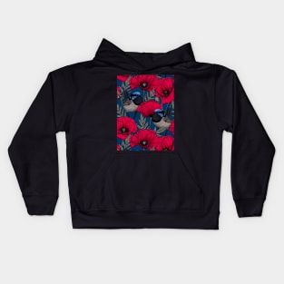Fairy wrens and red poppies Kids Hoodie